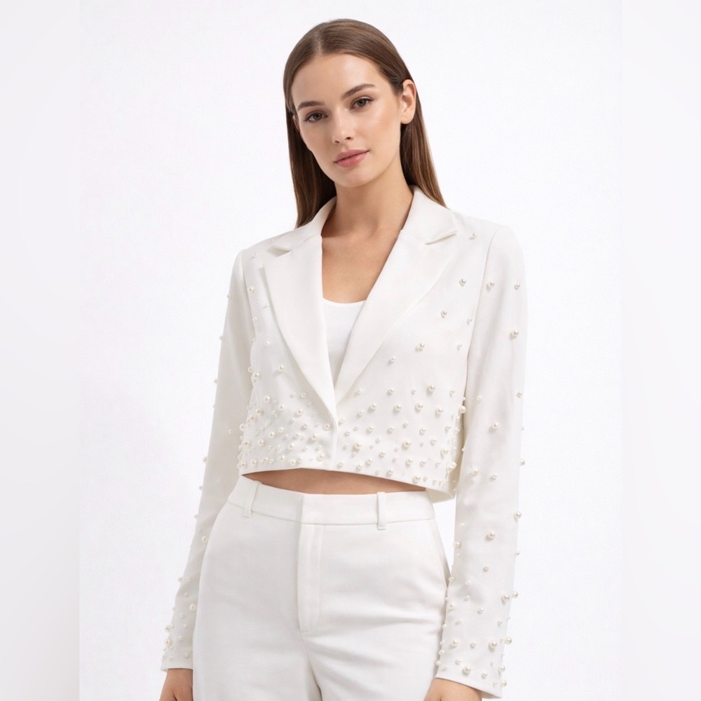 Windsor Ivory Pearl Embellished Crop Blazer XS NWT(A376)